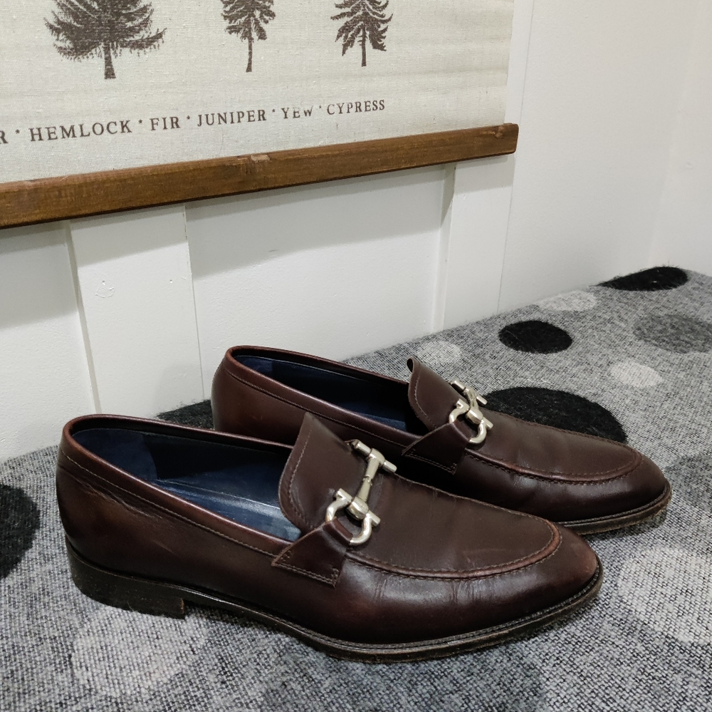 Salvatore Ferragamo Men’s Brown Leather Gancini Bit Loafers Size 8.5 - Picture 4 of 10